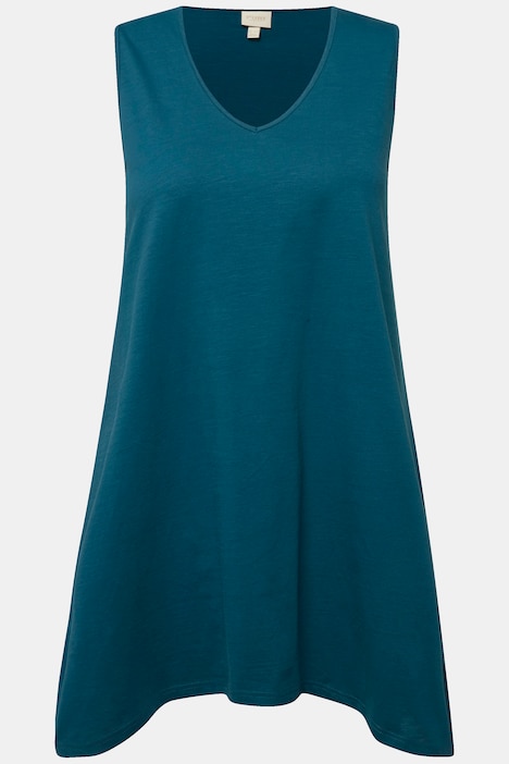 Longtop, Zipfelsaum, A-Linie, V-Ausschnitt, Biobaumwolle
