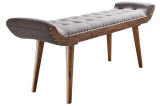 Sitzbank 125 x 51 x 38 cm Textilbezug braun gesteppt/Gestell Mango massiv