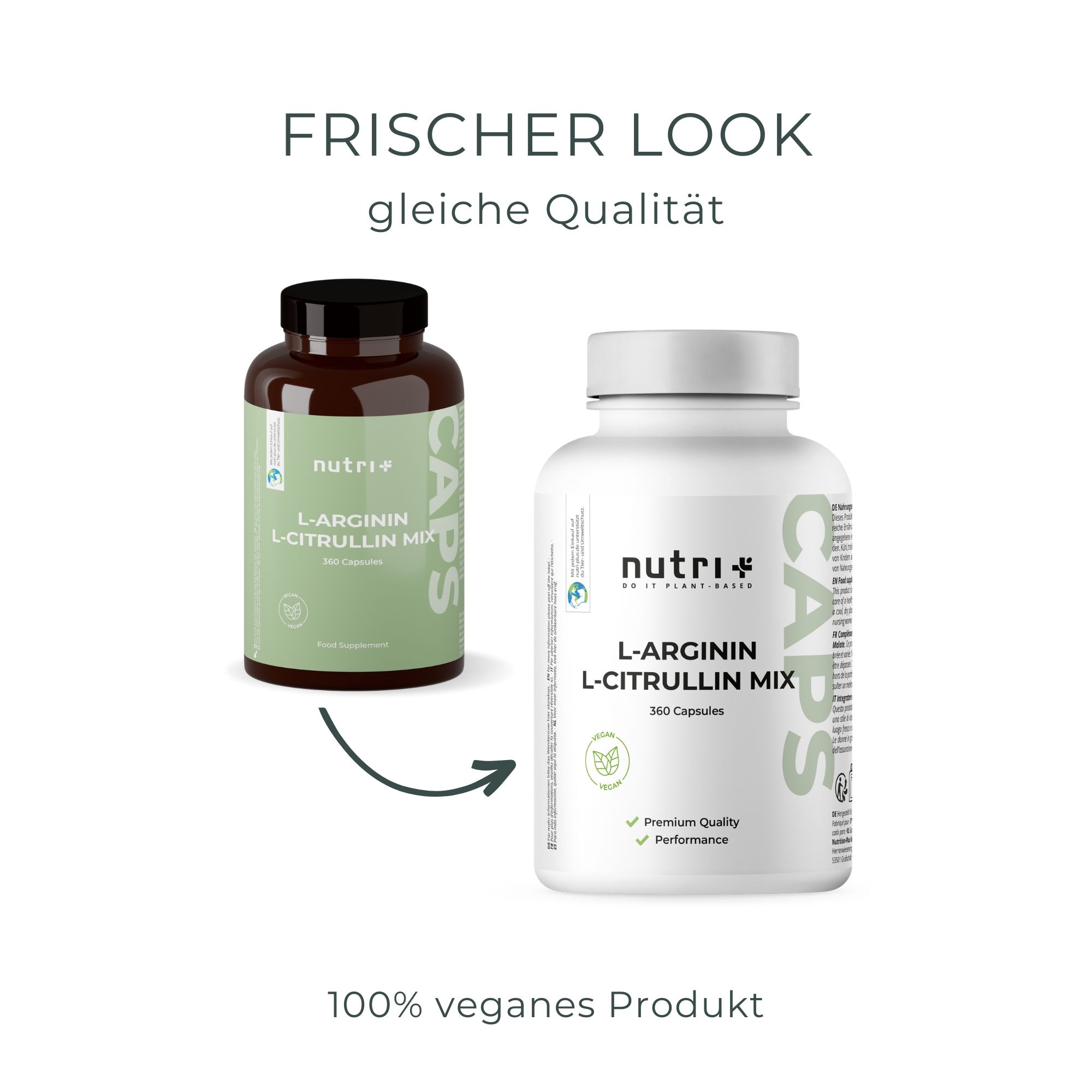 Nutri+ L-Arginin L-Citrullin Kapseln 360 Stück Aminosäure