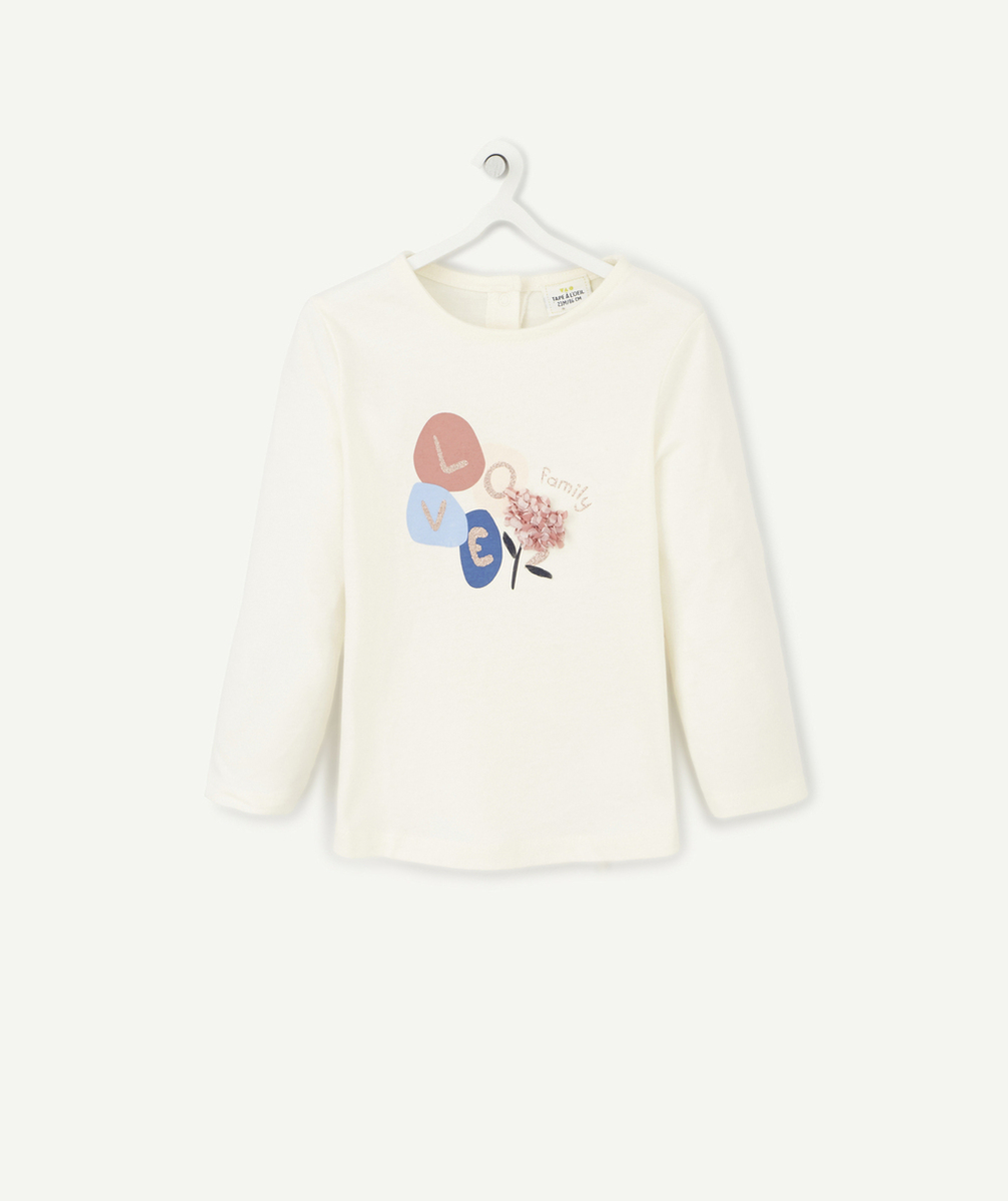 T-SHIRT BÉBÉ FILLE EN COTON BIO AVEC MESSAGELOVE ET FLEUR RELIEF