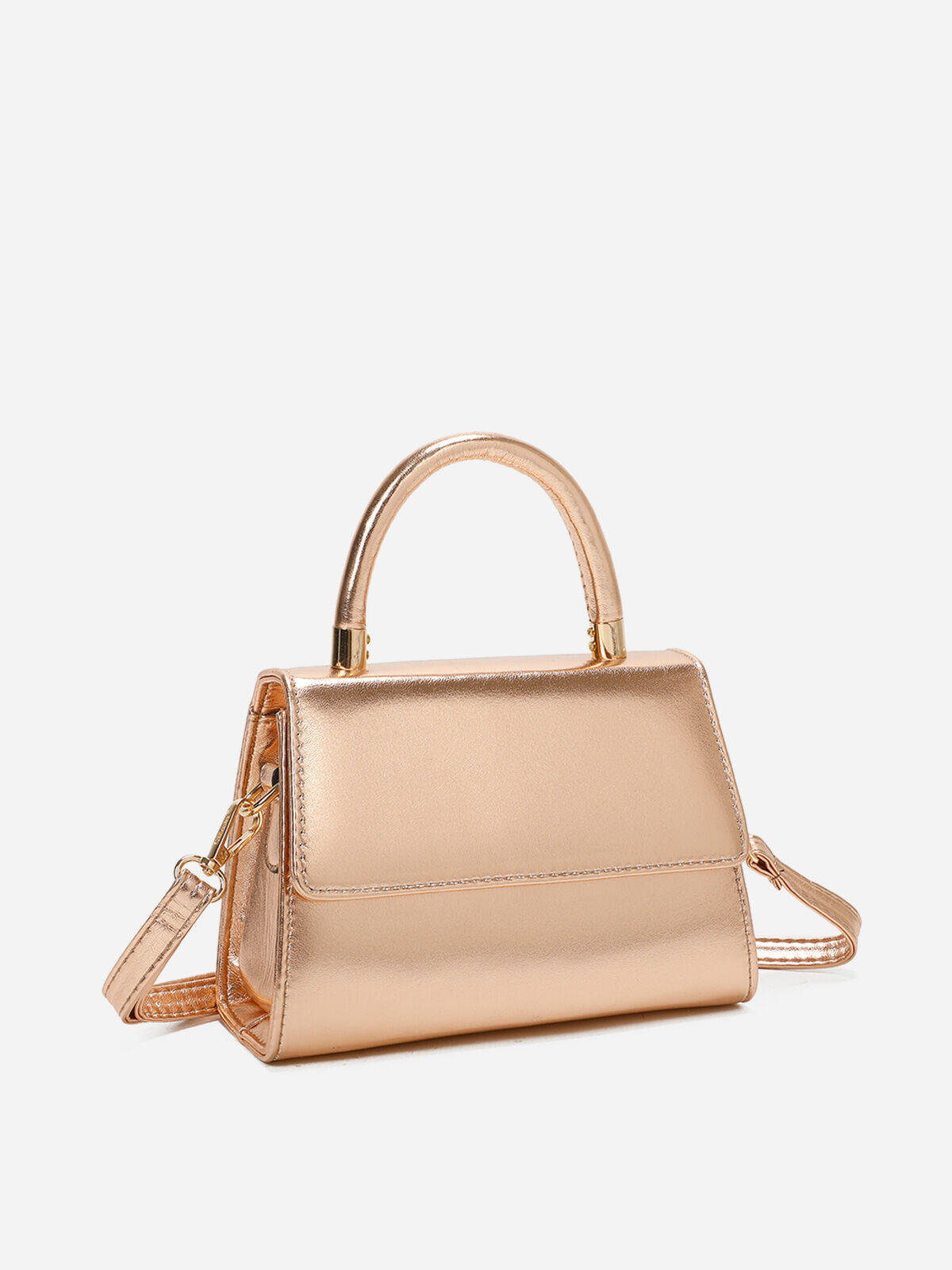Petit sac trapèze à rabat- Doré rose
