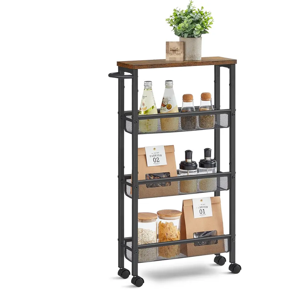 O'DADDY Keukentrolley - Industrieel Design - Bruin Hout/Zwart Metaal