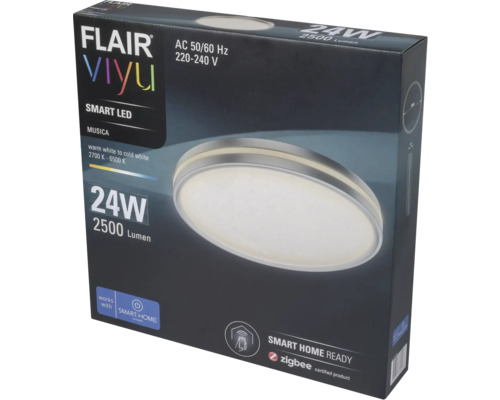 FLAIR Viyu LED plafondlamp, dimbaar, 24W, 2500 lm, 2700-6500 K, HxØ 6,54x36,5 cm, Musica chroom/mat - Compatibel met SMART HOME van hornbach