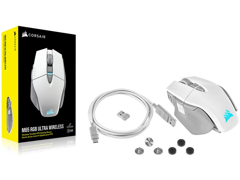 Corsair Gaming-Maus M65 RGB Ultra Wireless Weiss Kabellose Gaming-Mouse mit geringem Eigengewicht und programmierbaren Tasten, speziell konzipiert für FPS-Spiele