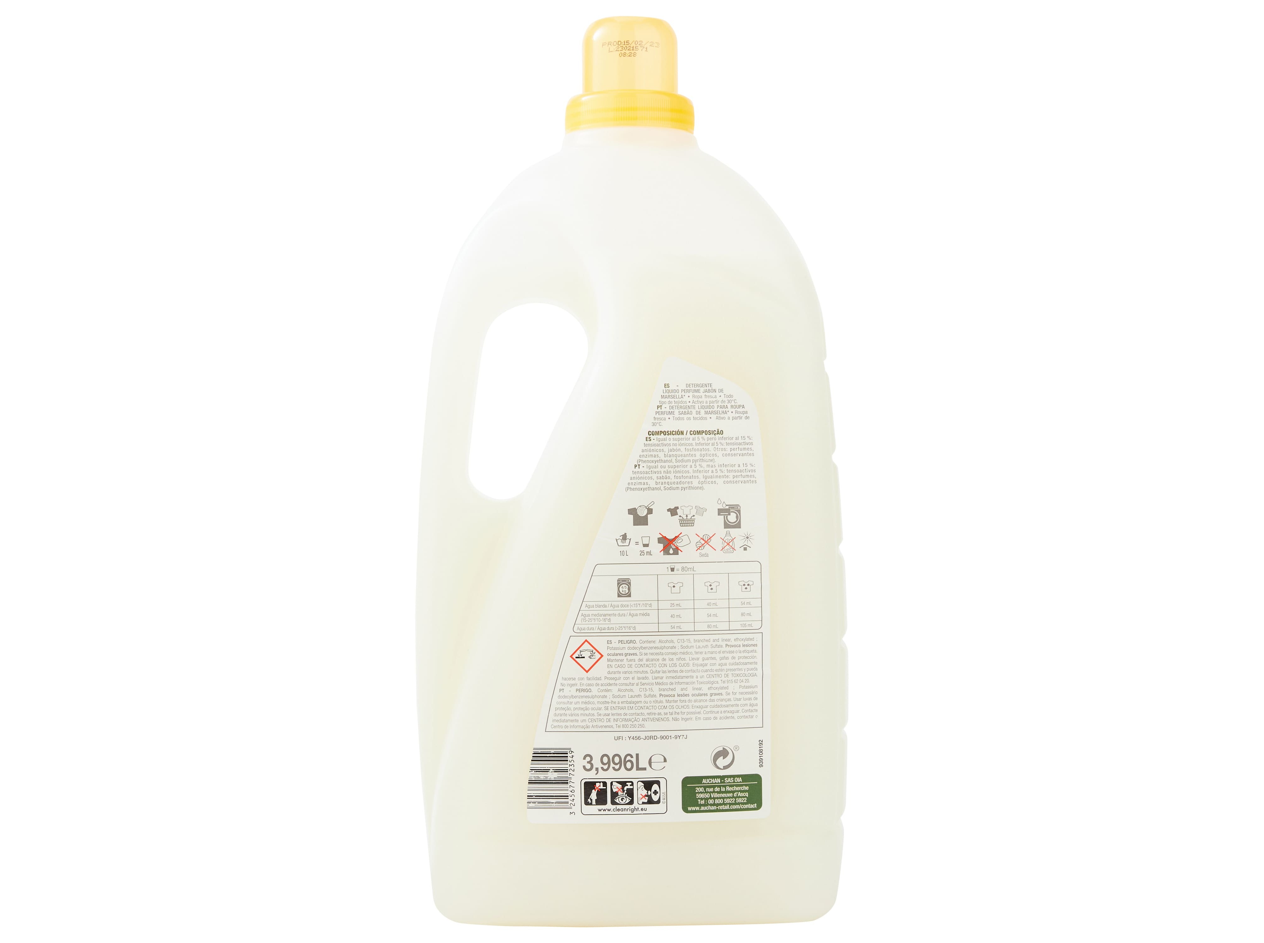 DETERGENTE ROUPA MÁQUINA LÍQUIDO AUCHAN SABÃO MARSELHA 74 DOSES
