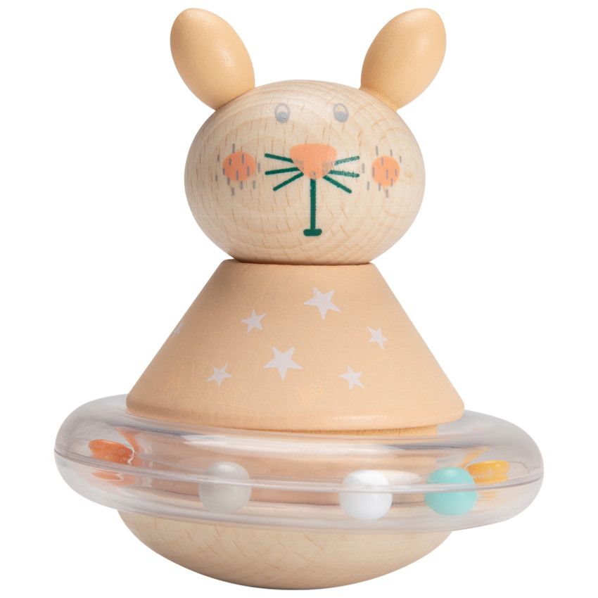 Hochet culbuto à billes - Lapin orange - Ecru