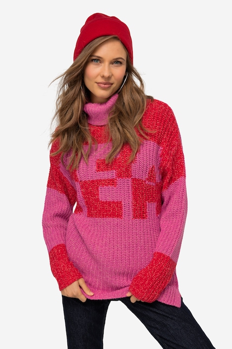 Pullover, Colorblocking Wording SEA, zweifarbig, Rollkragen, Langarm