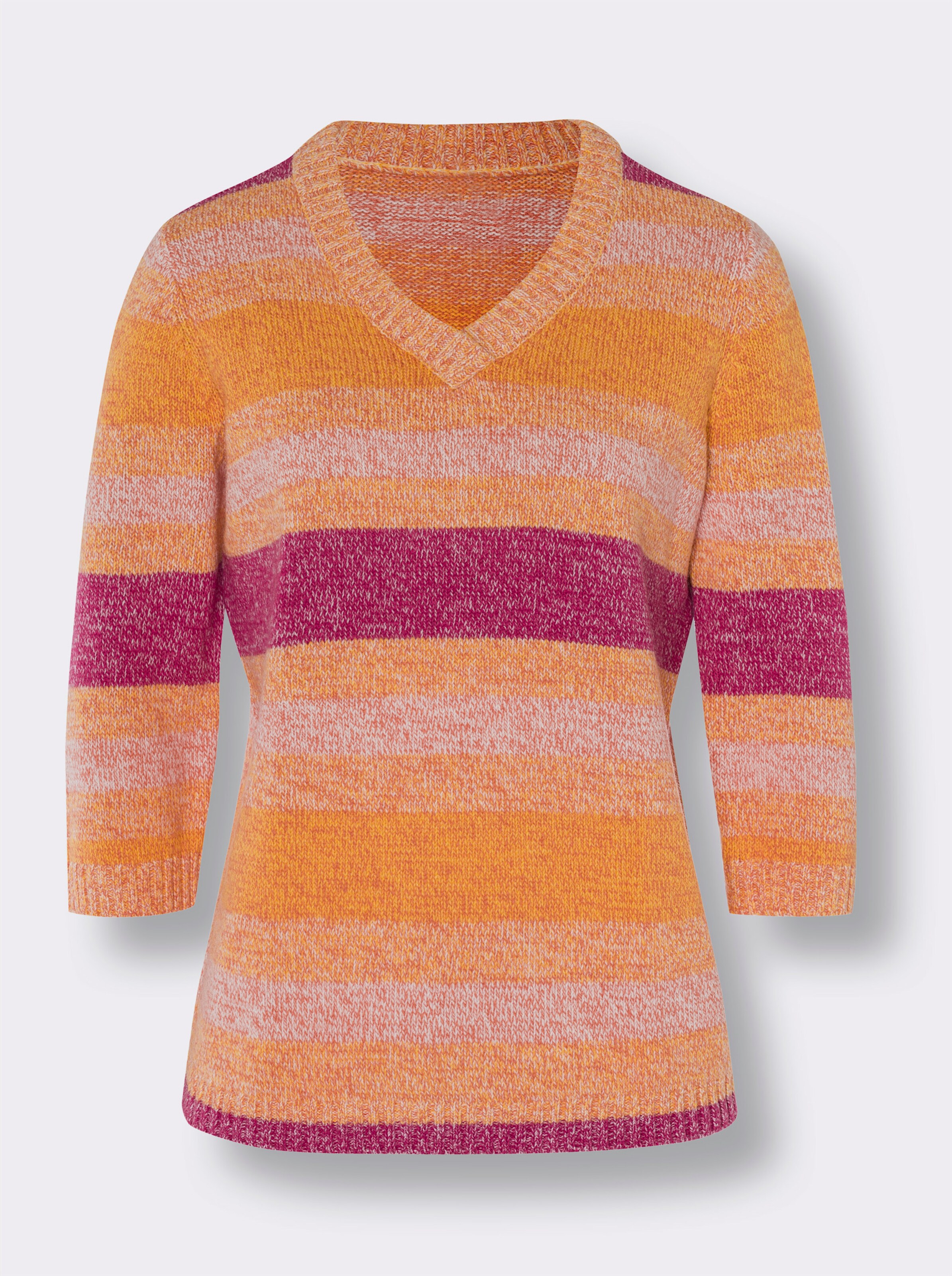 V-Ausschnitt-Pullover mit Streifen-Muster und Farbverlauf