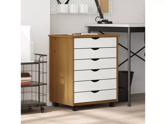 Armoire roulante avec tiroirs MOSS bois de pin marron miel