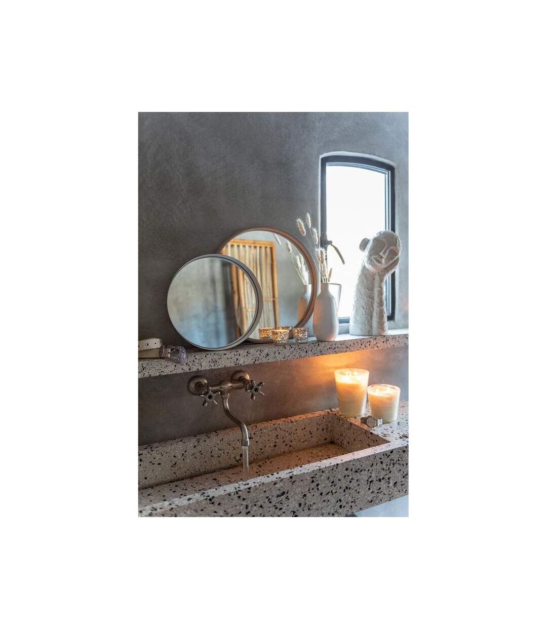 Paris Prix - Miroir Mural Rond Déco bord Métal 40cm Blanc