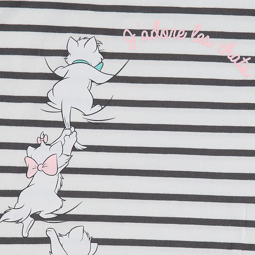 Pyjama en jersey avec haut rayé et Aristochats Disney printés - Blanc