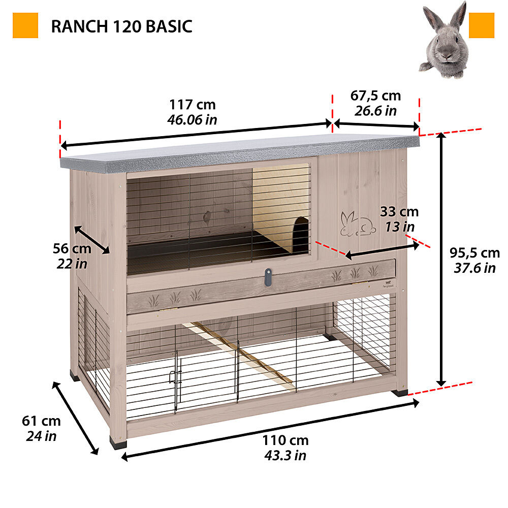 Ferplast Ranch 120 Basic - Konijnenhok - Grijs - 117x117x95.5 cm