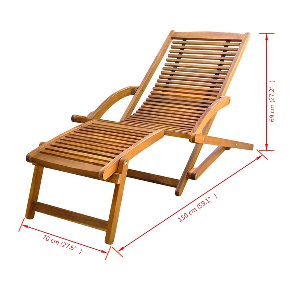 Transat chaise longue bain de soleil lit de jardin terrasse meuble d'extérieur avec repose-pied bois d'acacia solide 02_00125