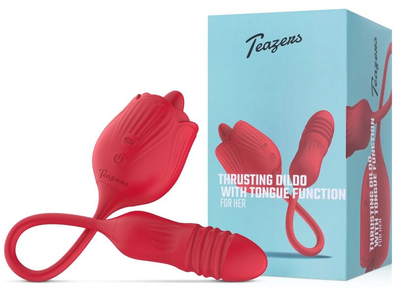 Teazers Rose Vibrator mit Stossdildo Rot Rose Vibrator wasserfest für vielseitige Nutzung