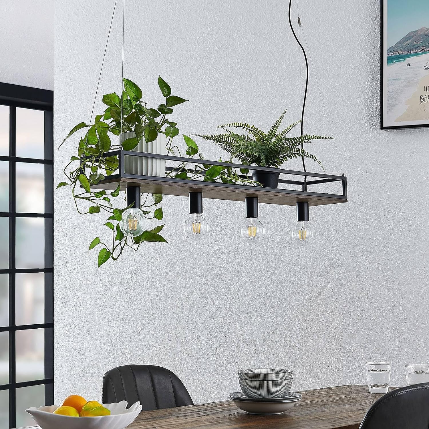 Lindby Pendelleuchte Kirista (Retro, Vintage Antik) in Schwarz aus Metall (4 flammig E27) - Deckenlampe Esstischlampe Hängelampe Hängeleuchte Wohnzimmerleuchte