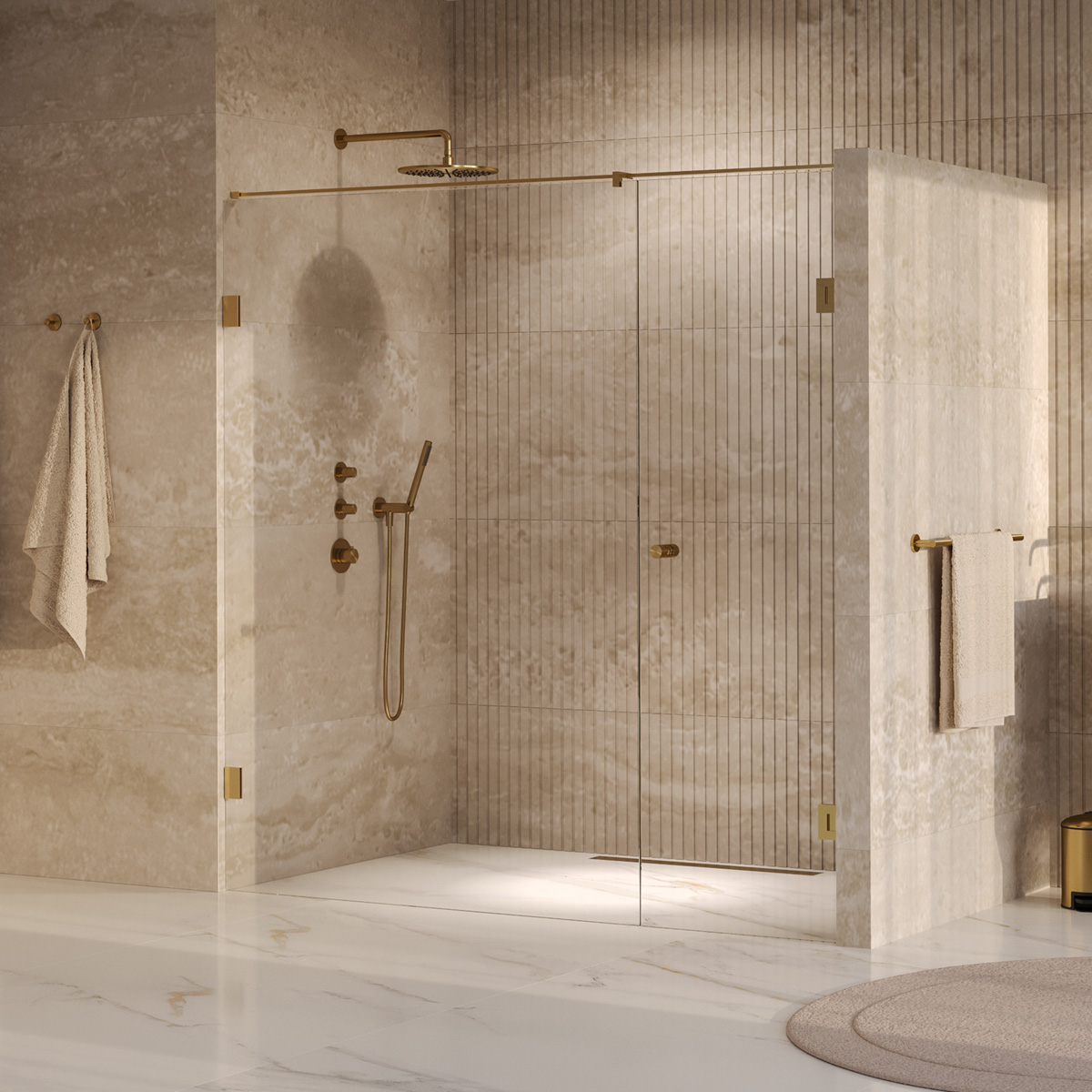 Brauer Void Carving profielloze nisdeur 200cm met draaideur 70cm aan muur messing geborsteld PVD