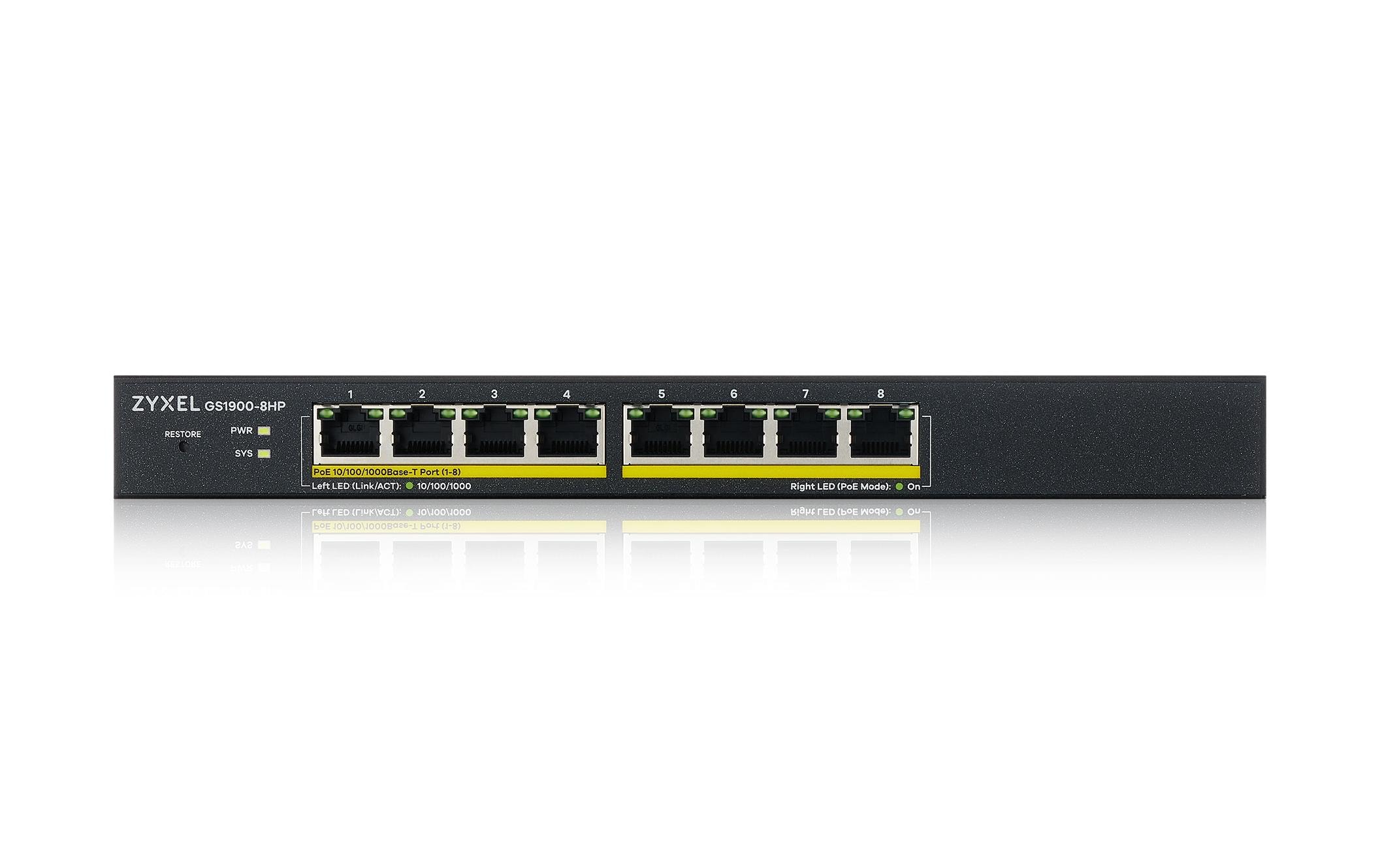 PoE+ Switch GS1900-8HP V3 8 Port<br>8-Port GbE Smart Managed PoE Switch