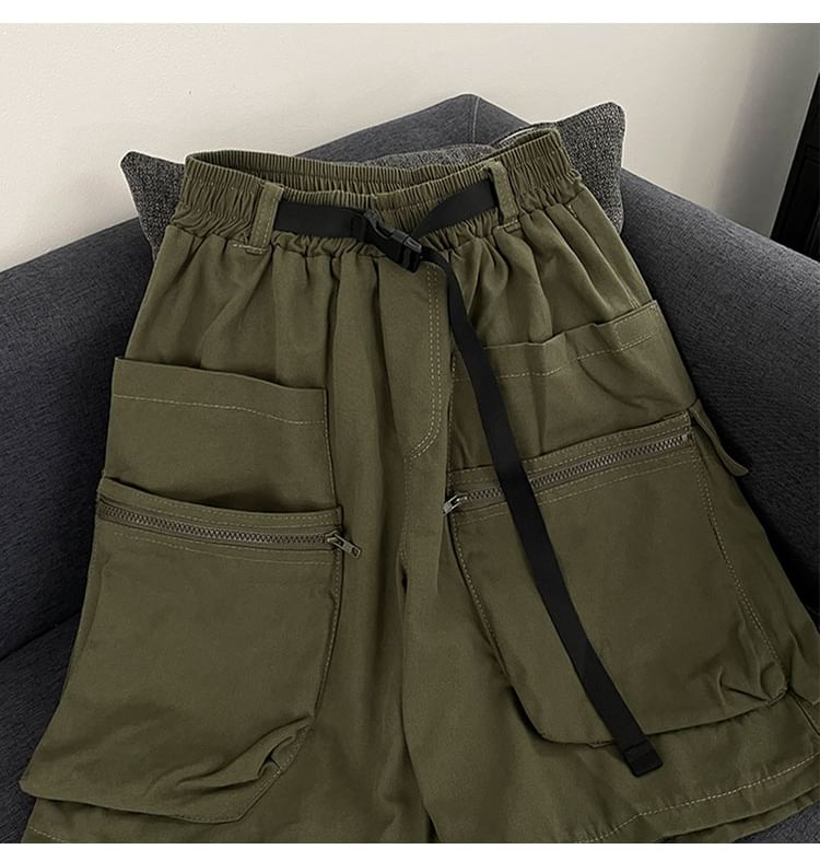Mimiyox - Hoge taille, effen, wijde cargoshorts