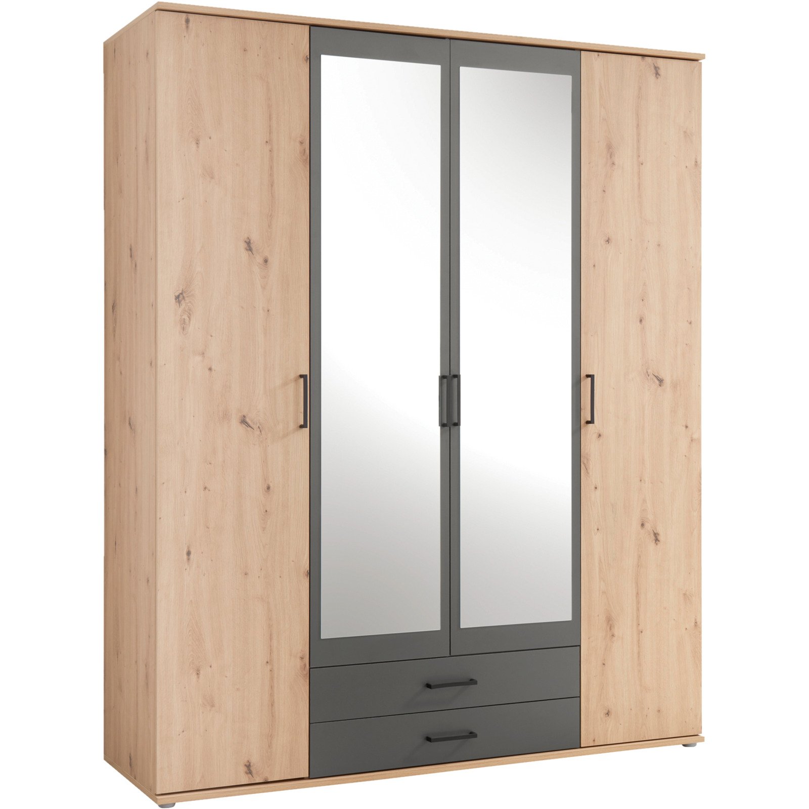 Drehtürenschrank Chicago Melamin Dekor Artisan/Anthrazit 160 x 97 x 54 cm, mit Spiegel