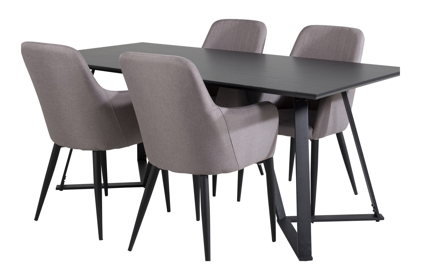 Marina og Comfort Spisegruppe Marina spisebord i sort med 4 stk. Comfort med arm spisestoler i Grå og sorte ben.