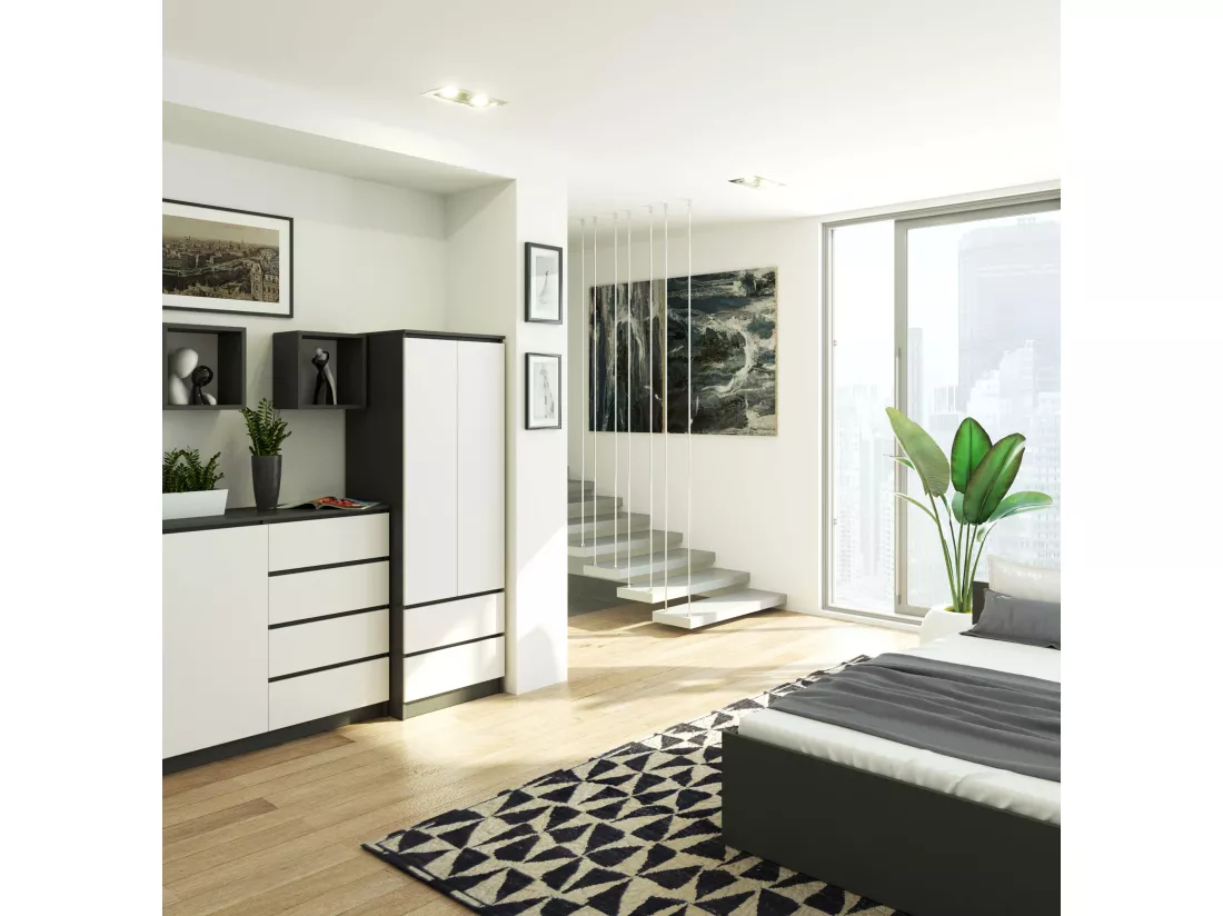 Armoire AKORD S60 Gris Graphite 60 cm 2 portes 2 tiroirs façade Blanche 1 étagère 60x51x180 cm