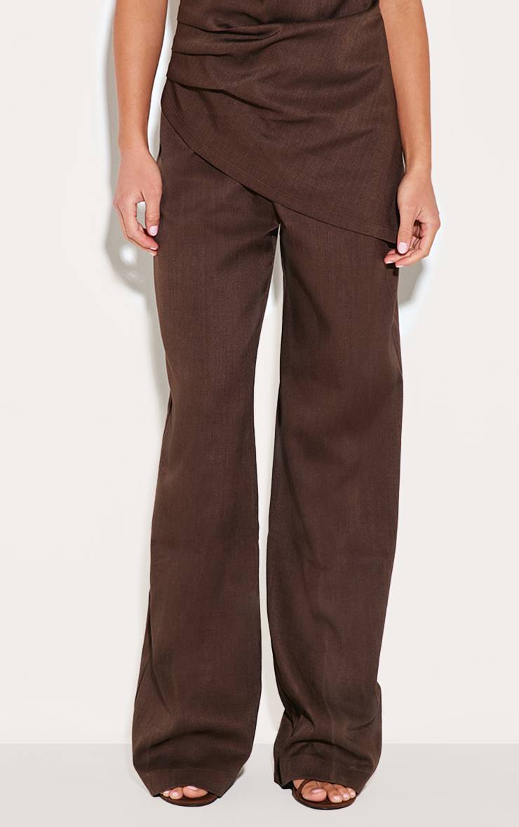 Chocolat Pantalon Large Tissé Tailleur Ensemble Coordonné