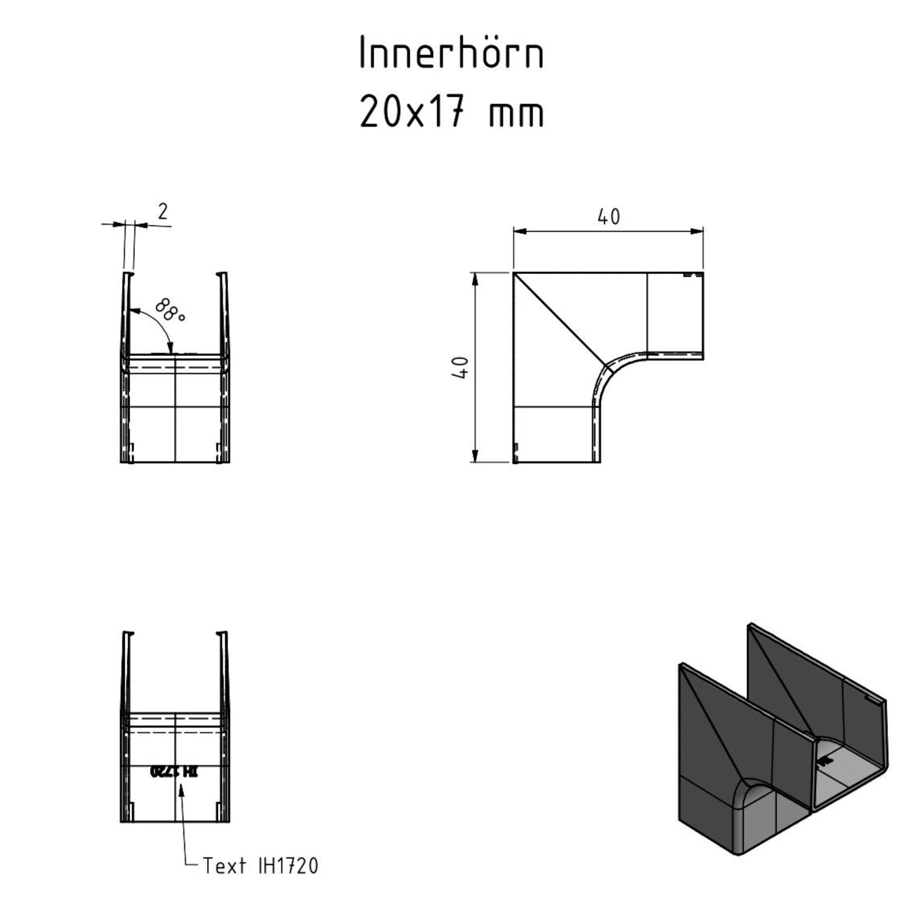 Innerhjørne for kabelkanal 20x17 mm