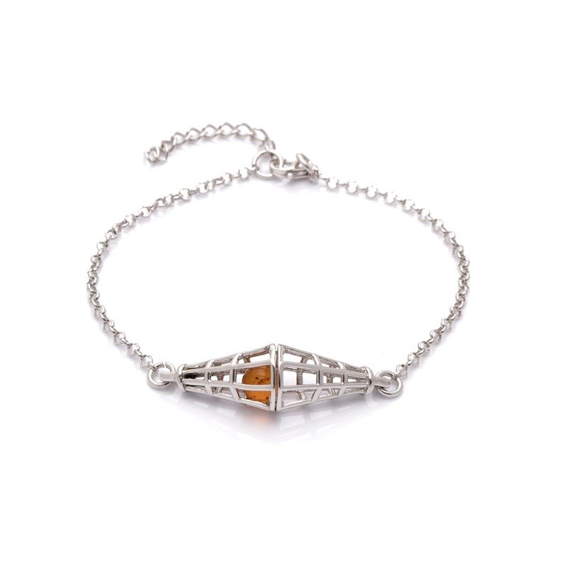 Bracelet argent rhodie 925 Ambre veritable de la mer Baltique