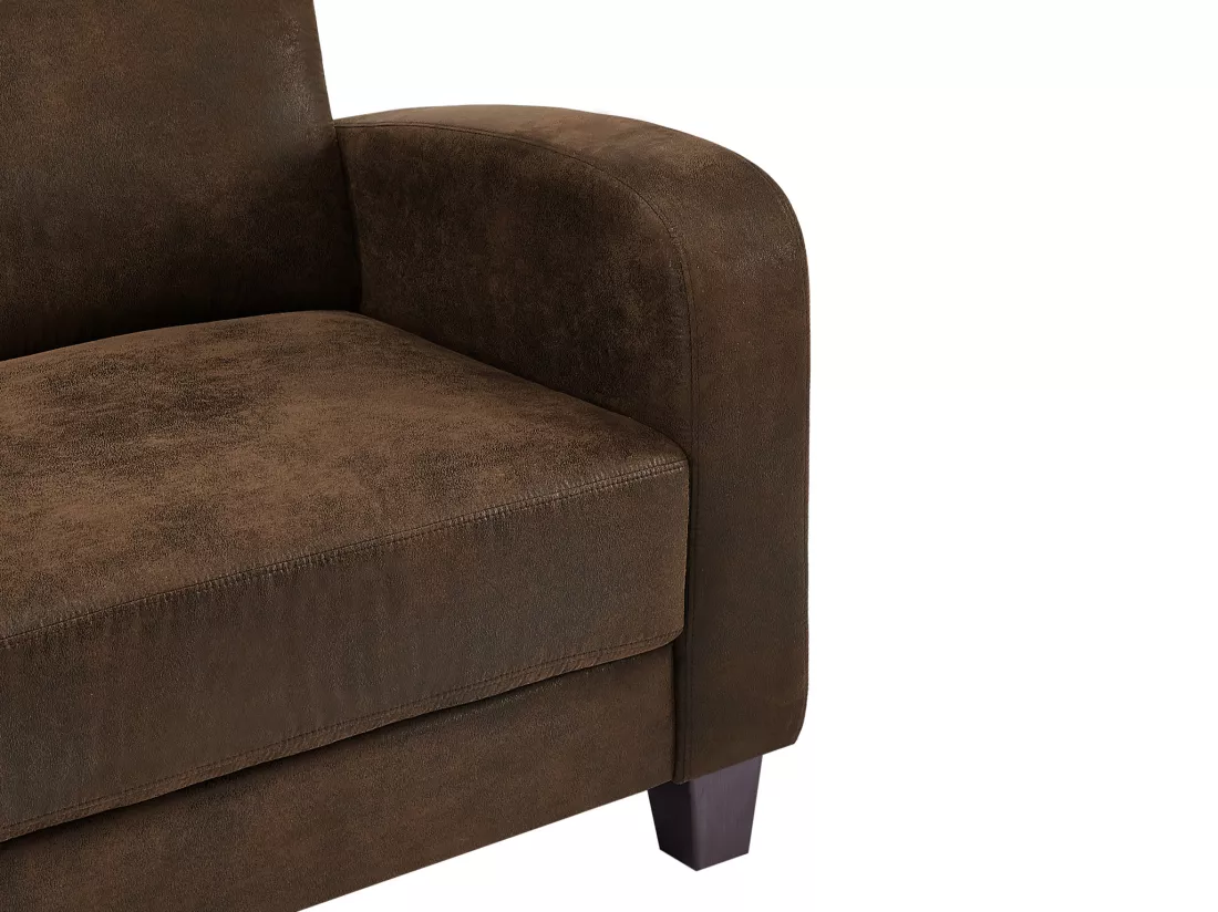 Canapé 3 places et fauteuil club en microfibre marron aspect cuir vieilli MADIE II