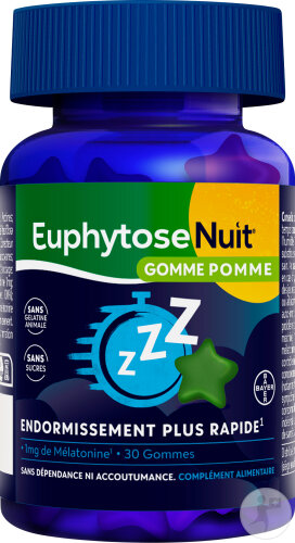 EuphytoseNuit Gomme Pomme Complément Alimentaire Endormissement Plus Rapide 30 Gommes