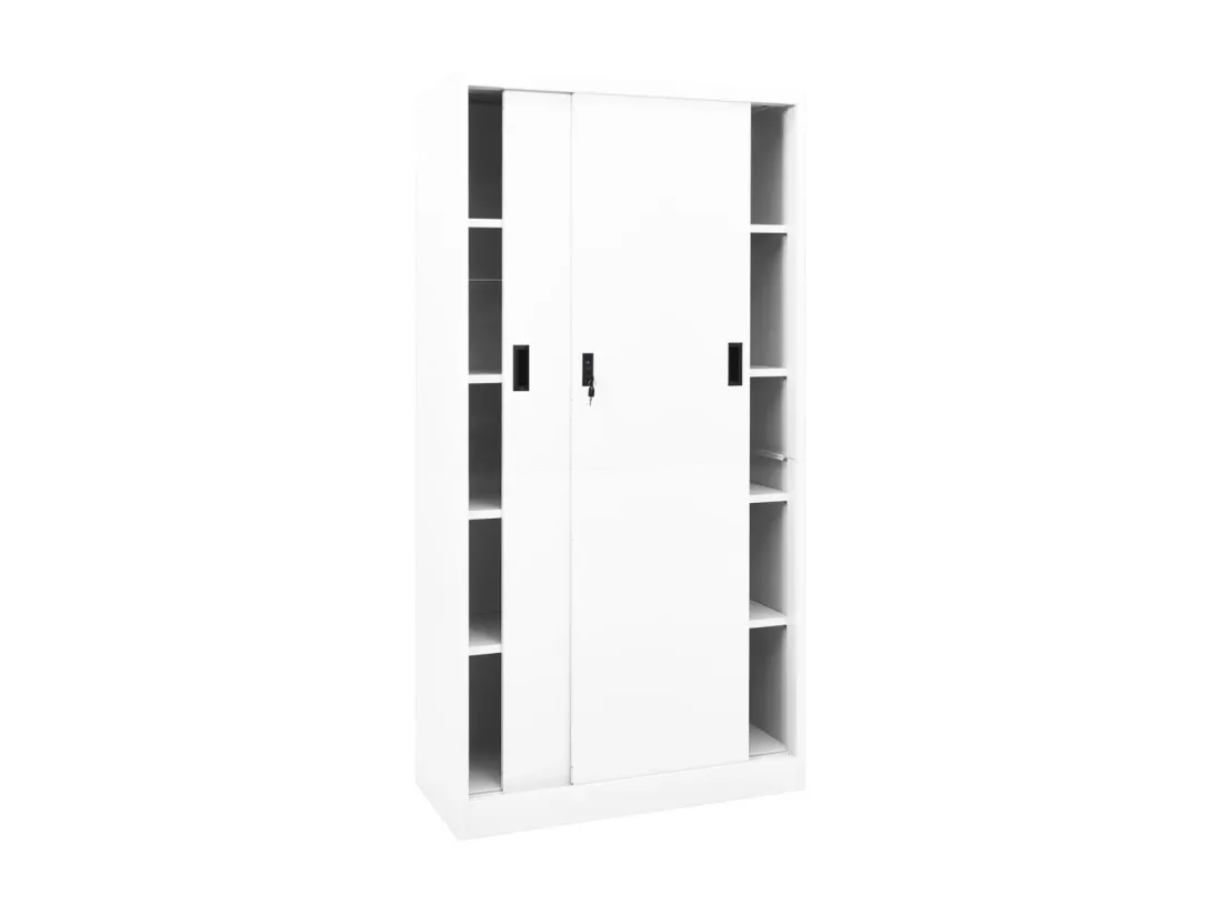 Armoire de bureau et porte coulissante Blanc 90x40x180 Acier