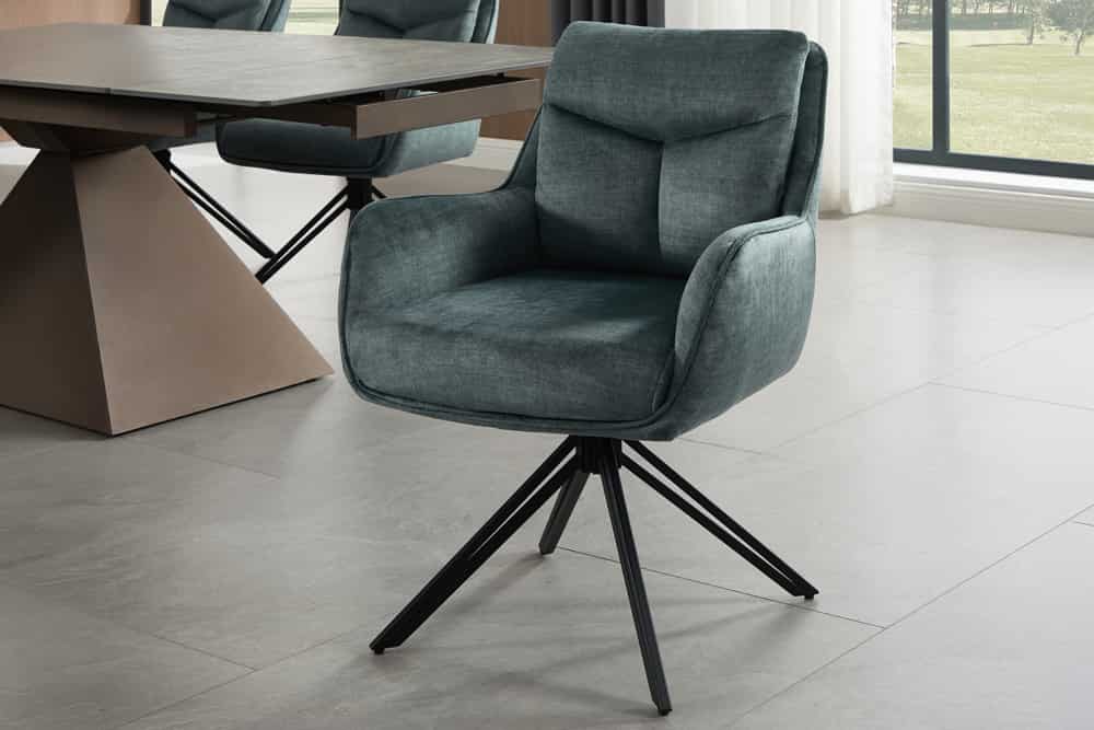 Drehbarer Stuhl PROMETHEUS petrol Vogue Velours Samt Taschenfederkern Metallgestell