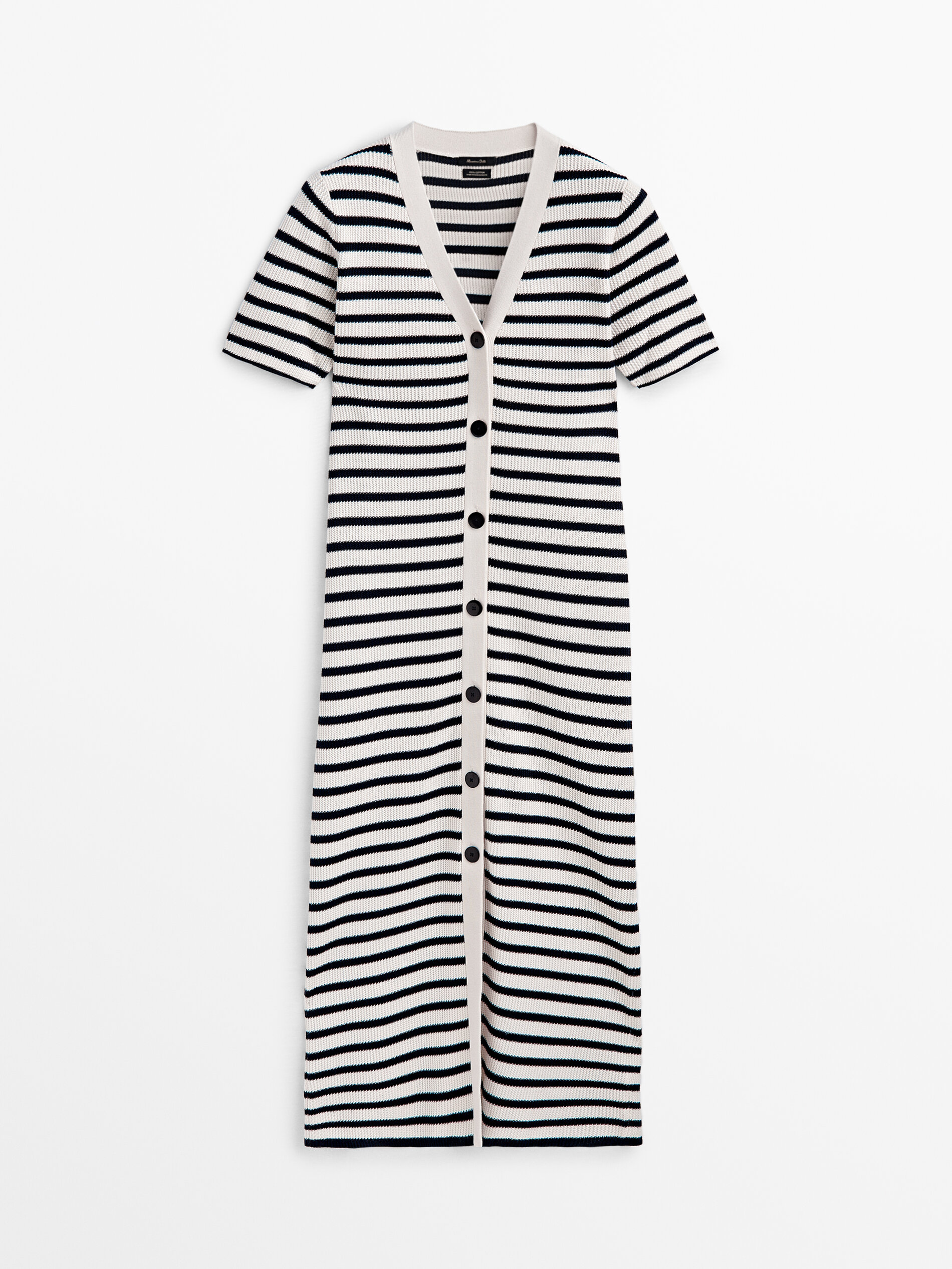 Vestido midi estruturado de algodão listrado - AZUL MARINHO