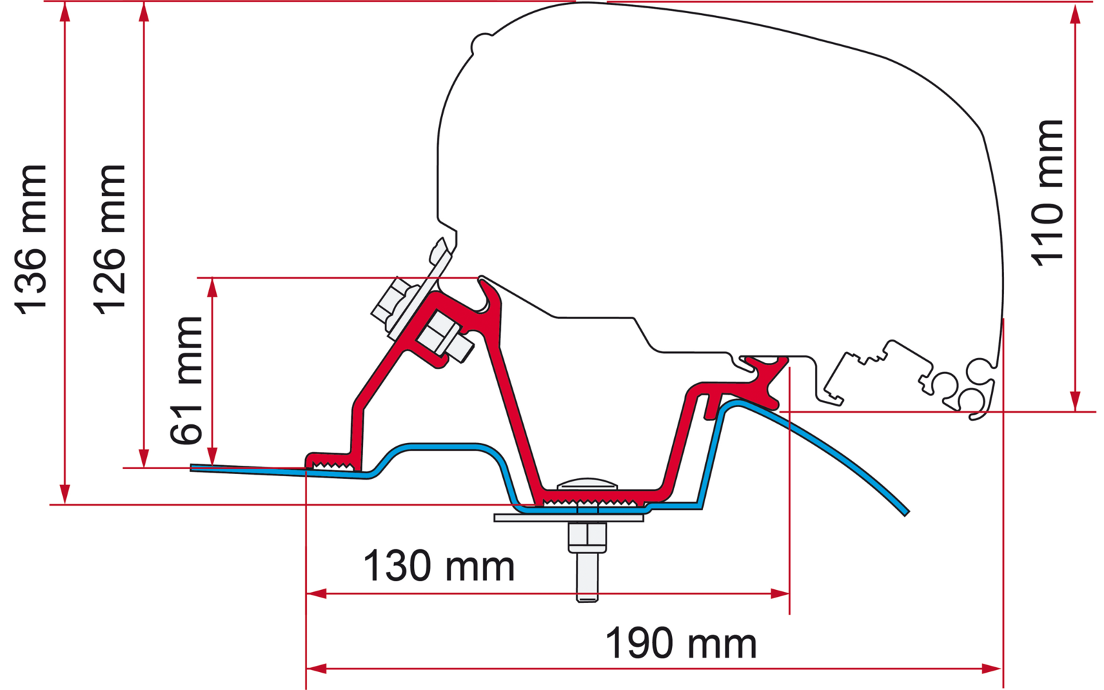 Fiamma Adapter Halterung F65 Eagle 400 für MB Sprinter H2 / VW Crafter