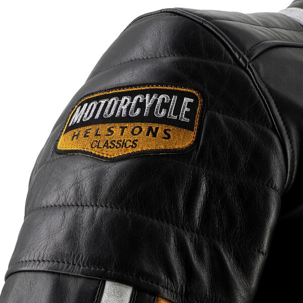 Helstons - Blouson Vulcan Cuir Rag Noir / Blanc / Jaune