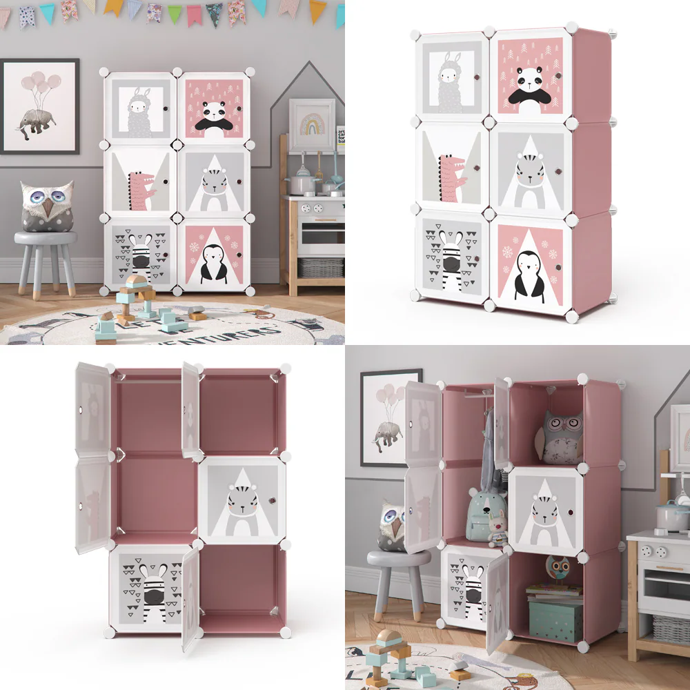 Vicco Kleiderschrank Andy Kinder rosa modular 6 Fächer Kleiderstange Steckregal