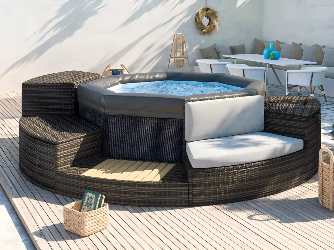 Spa portable semi-rigide Octopus octogonal Bulles 4-6 places avec mobilier - Netspa