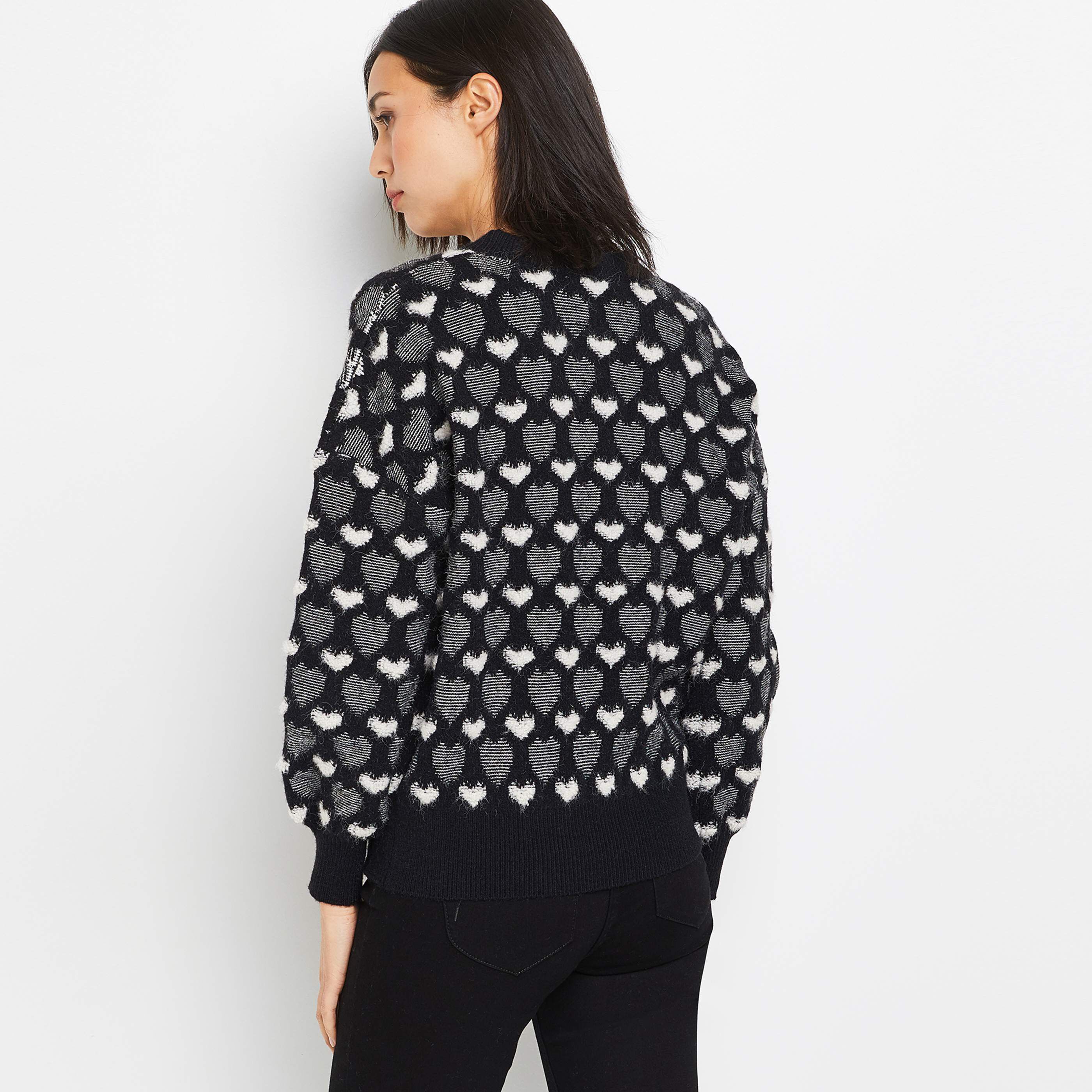 Pull jacquard coeur femme - NOIR