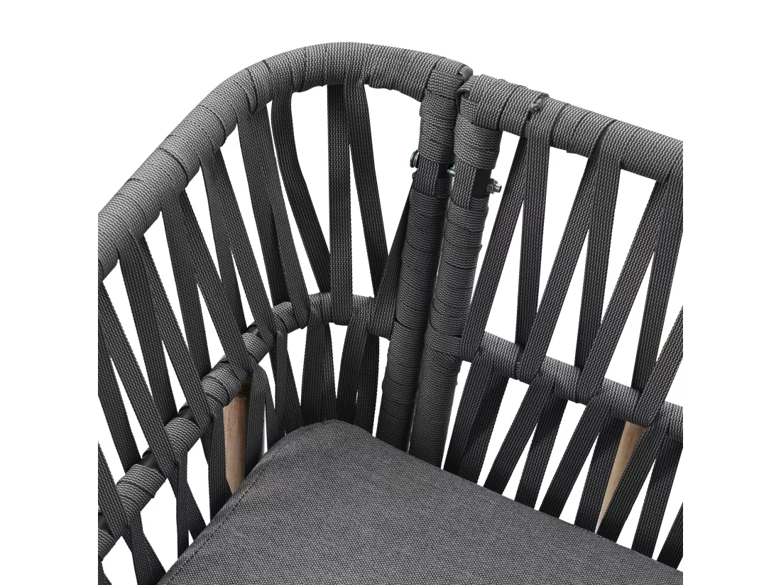 Salon de jardin modulable 5 places en acier galvanisé : 1 canapé 3 places + 2 fauteuils + tables basses gigognes - Gris