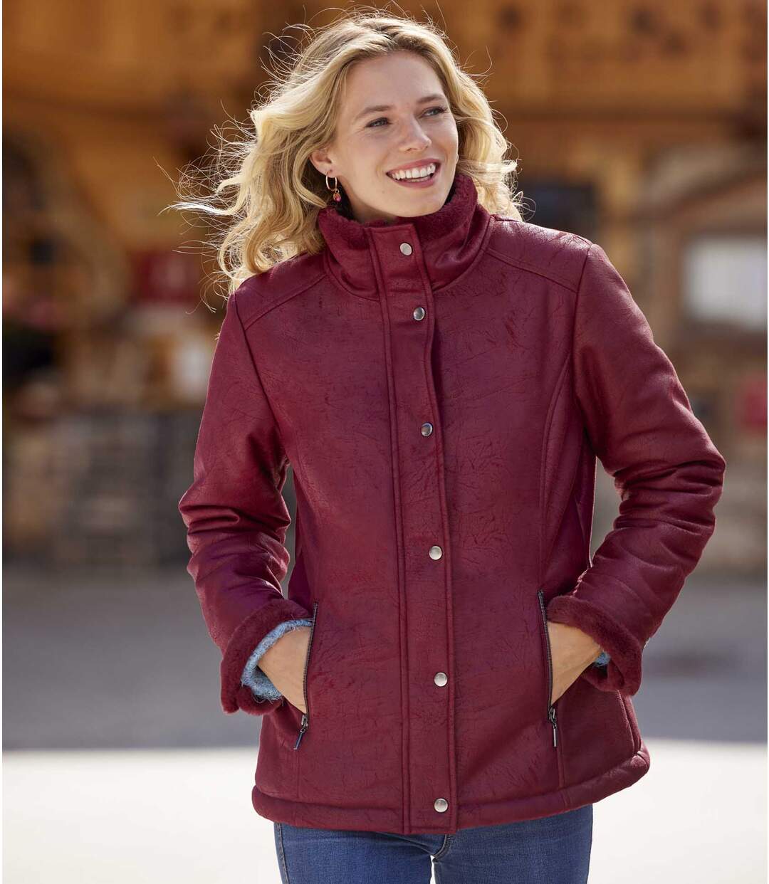 Veste Suédine Doublée Fausse Fourrure