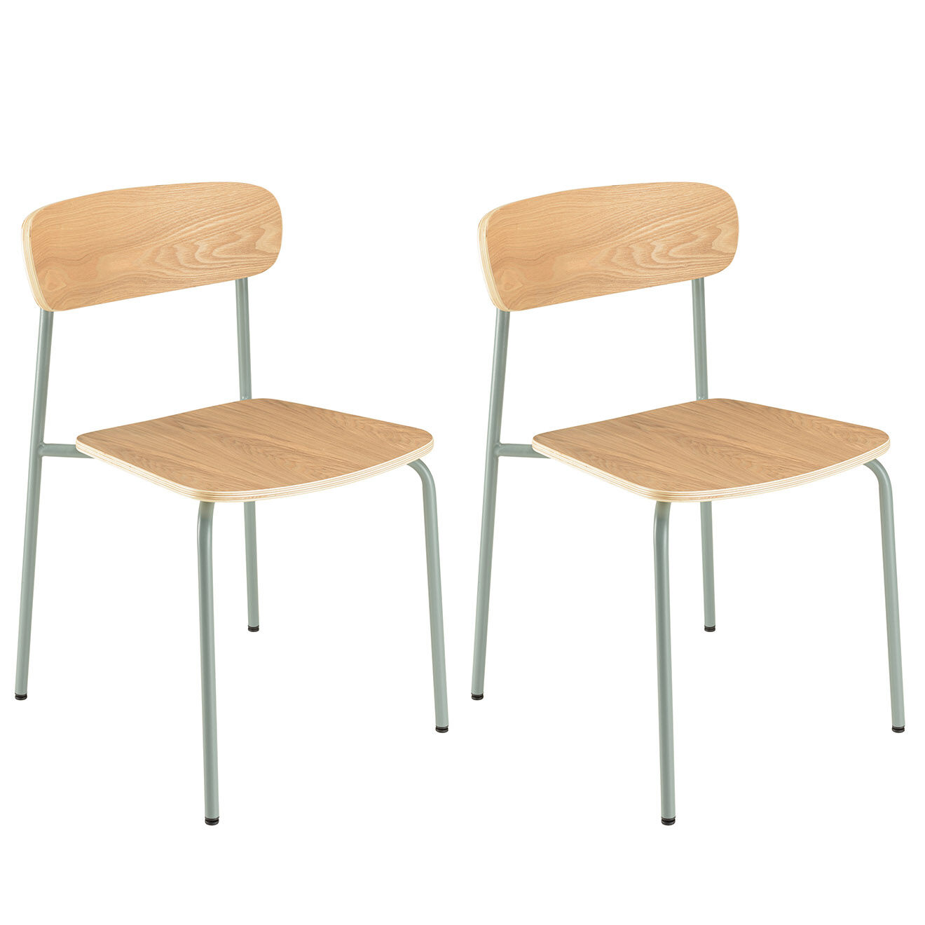 Macabane 2 Chaises d'écolier Tom naturel/vert - 47x51x78 cm