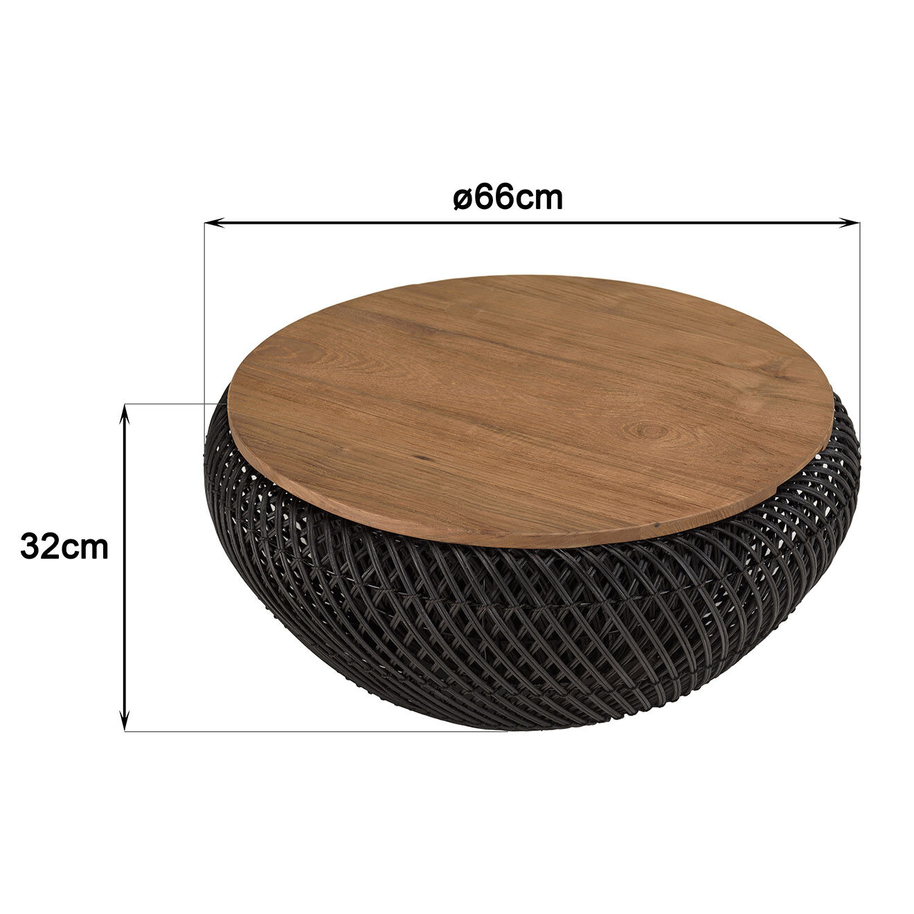 Macabane Table basse ronde en rotin noir plateau amovible Sixtine bois/noir - D.65x32 cm