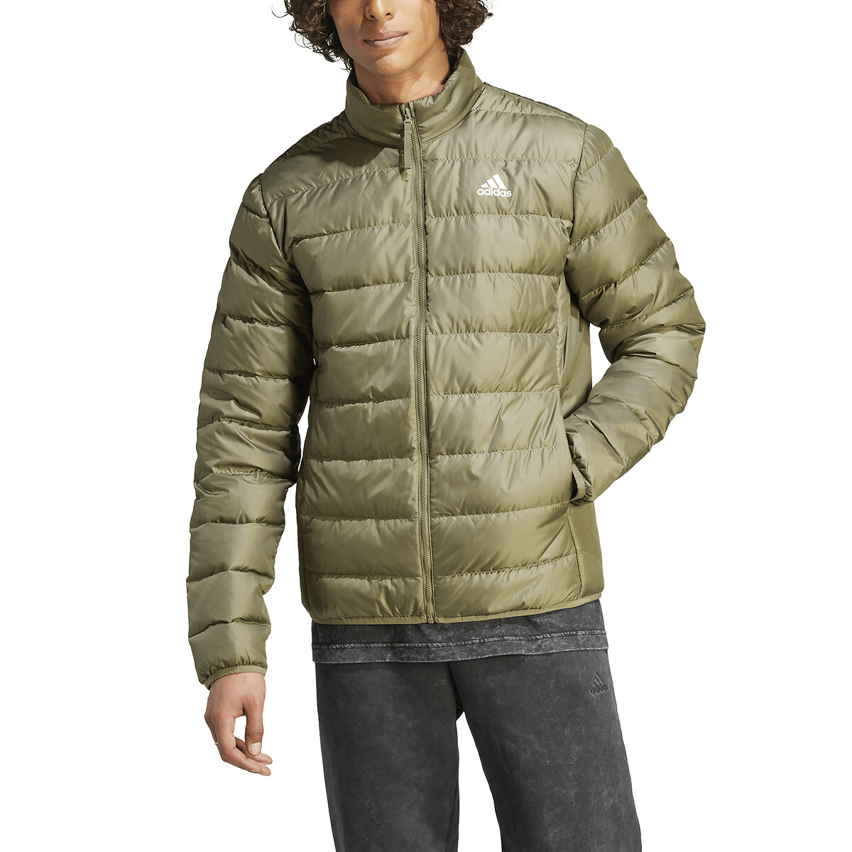 adidas Performance<br>Jaqueta de plumas leve com zíper, sem capuz Essentials