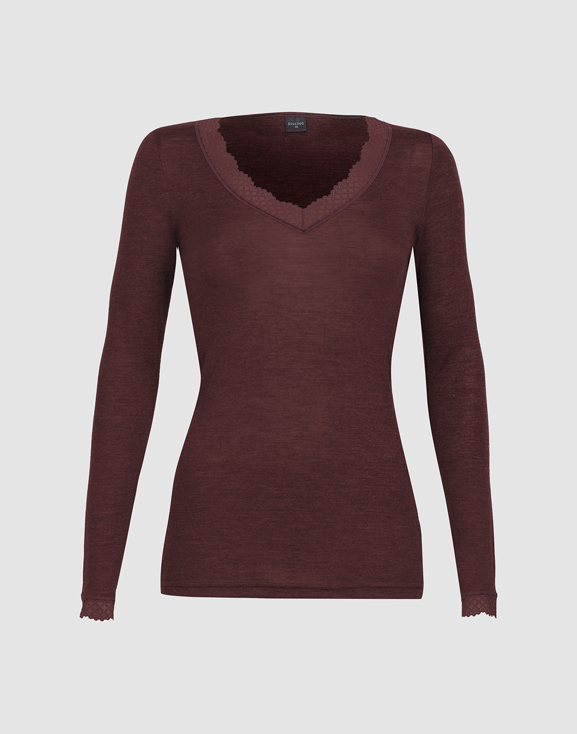 Shirt met kanten rand van merinowol/zijde voor dames -