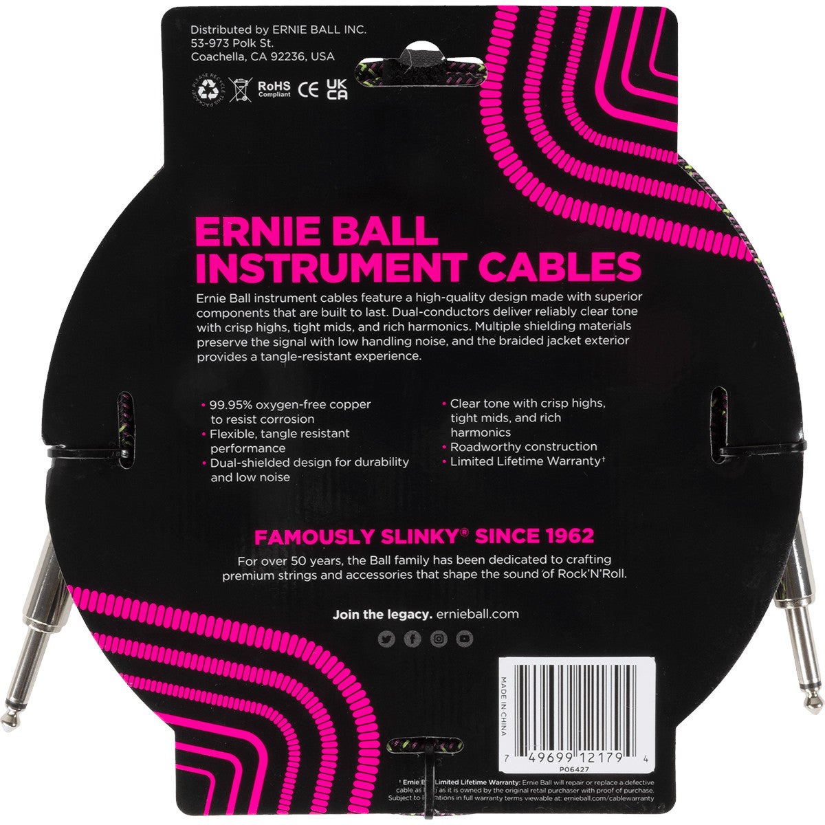 Ernie Ball 6427 Braided Purple Python instrumentkabel 3 meter
