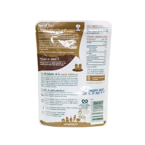 Prato de Abóbora Cabotiá Good Taste com Cordeiro Salteado +6 min Orgânico 190g