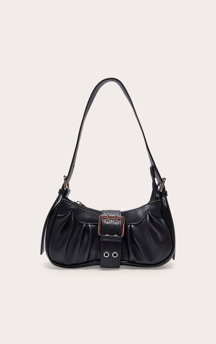 Noir Sac À Bandoulière En Synthétiquecuir Avec Œillets Et Boucle