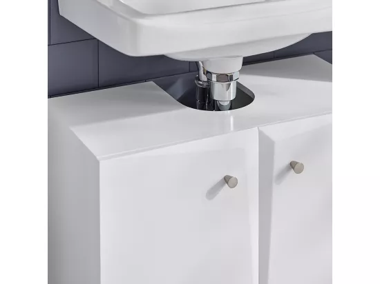 Meuble Sous Lavabo, Meuble Sous Évier, Meuble Sous Vasque Avec 2 Portes, Blanc, BZr92-w