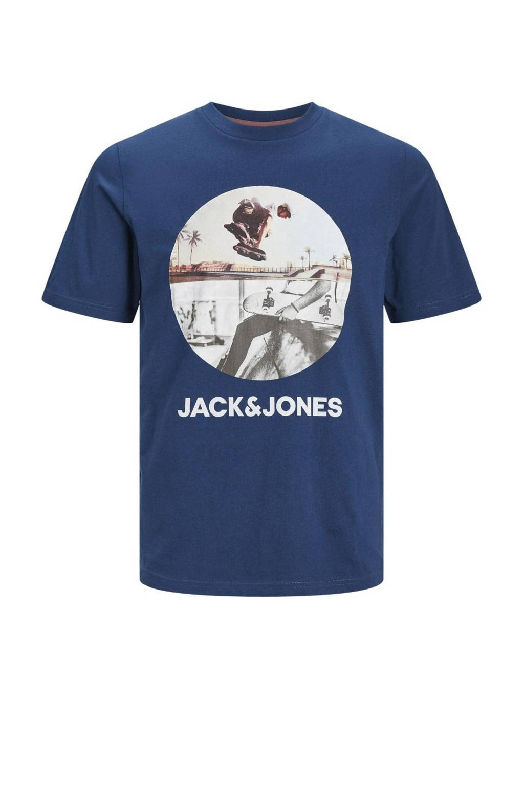 JACK & JONES T-shirt JJNAVIN met printopdruk donkerblauw