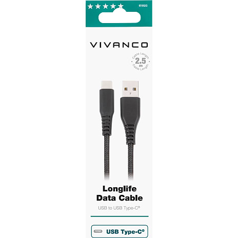 Vivanco Longlife USB-C/-A 2.0 kabel 2,5 m - sort
